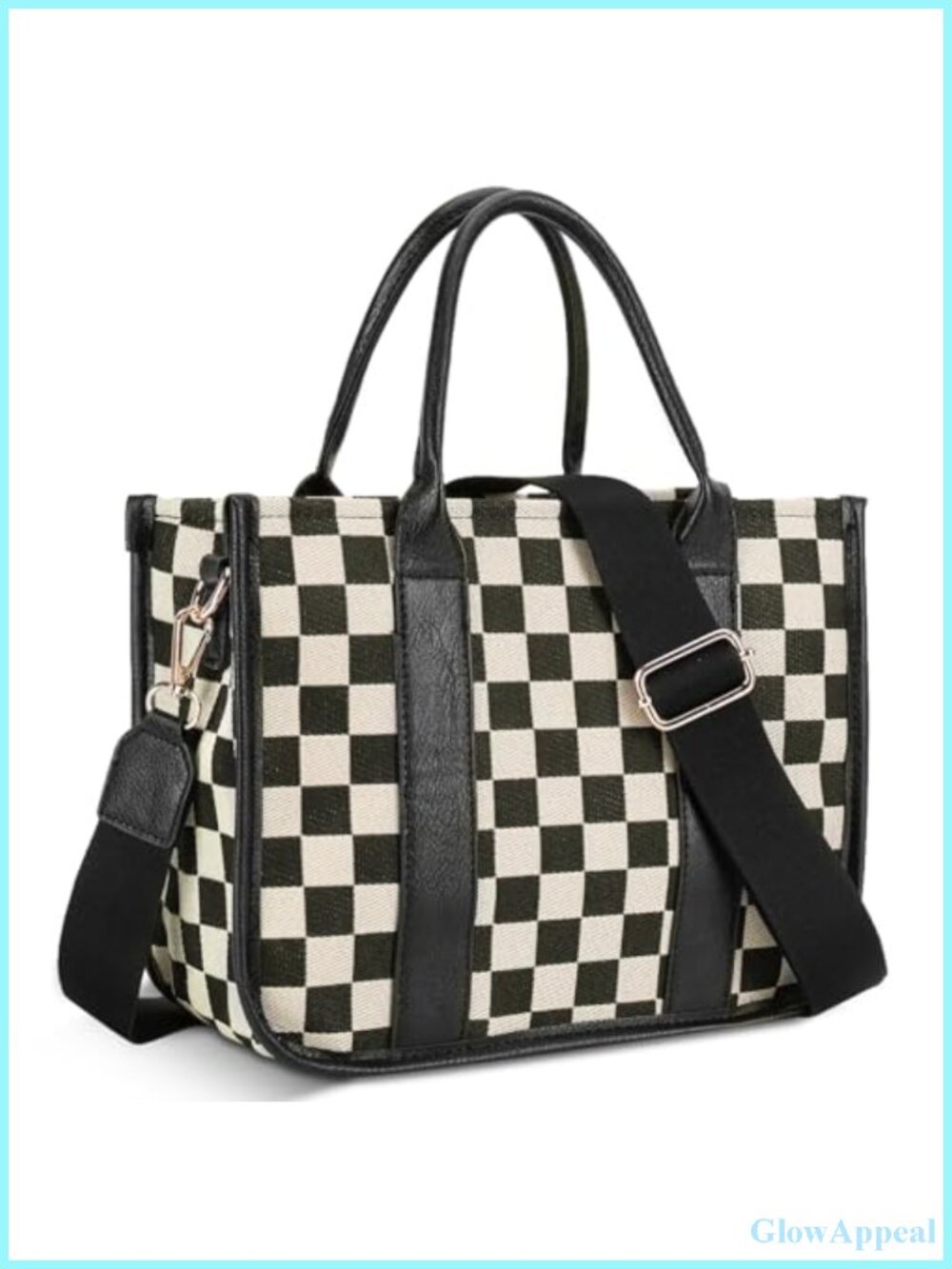 Small Checkered Canvas PU Leather Satchel Crossbody